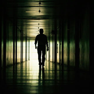Silhouette in einem dunklen Gang als Symbol für Nachstellung, Bedrohung und Beweissicherung bei Stalking in Berlin