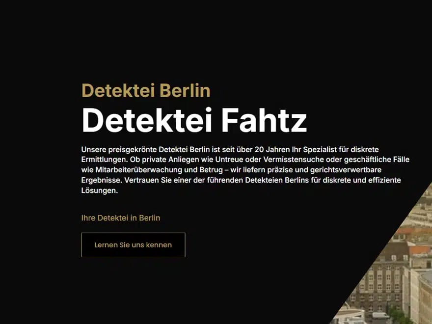 Kontaktseite der Detektei Fahtz Berlin Vorschau der Kontaktseite der Detektei Fahtz Berlin mit Hinweis auf vertrauliche Anfragen und diskrete Ermittlungen.